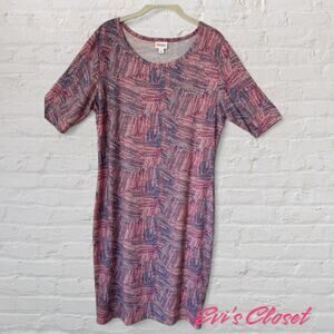 LulaRoe Julia Bodycon Pink & Blue Abstract NWOT Pullover Dress SZ Large